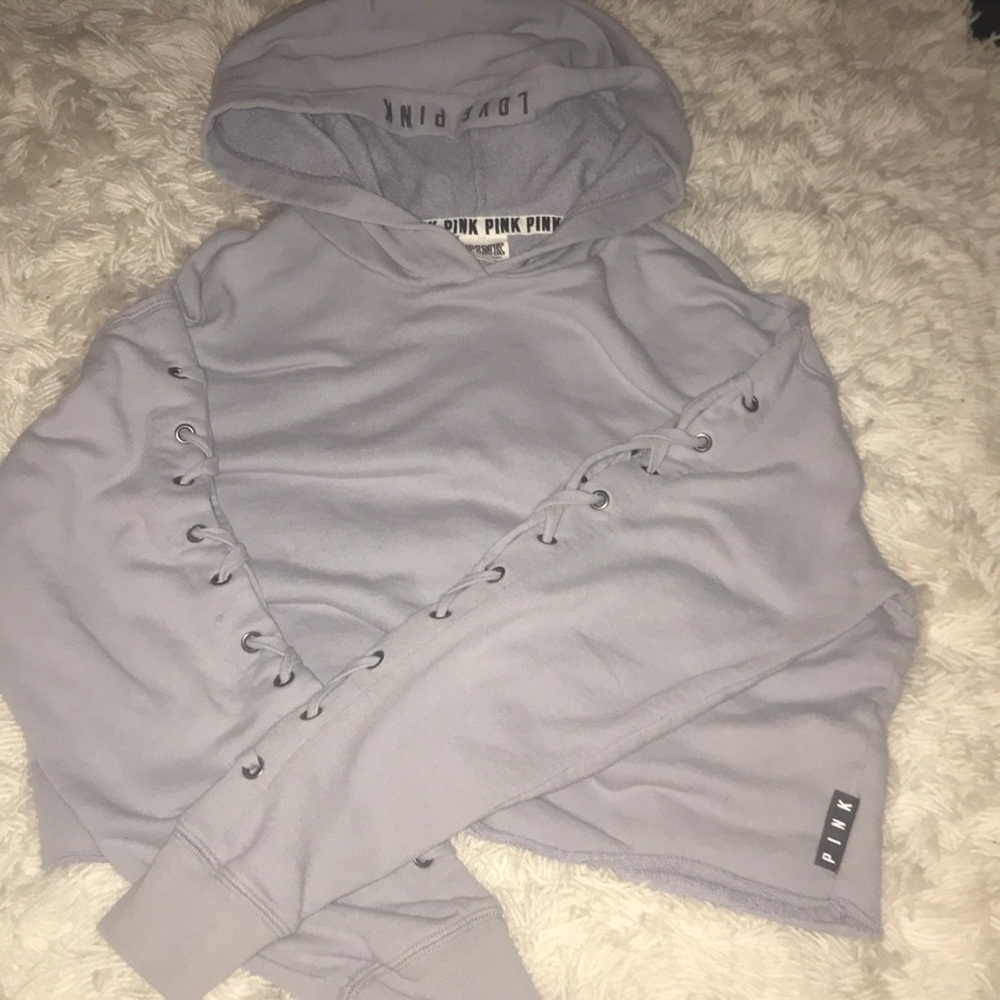 Pink cropped lace up sweatshirt XS
